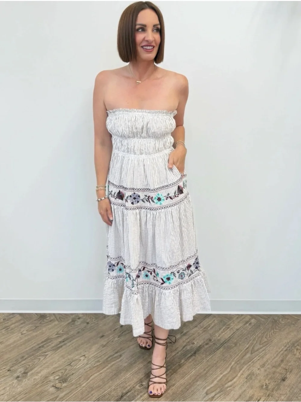 Free People Kalani Midi Dress in Ivory Stripe Combo New!